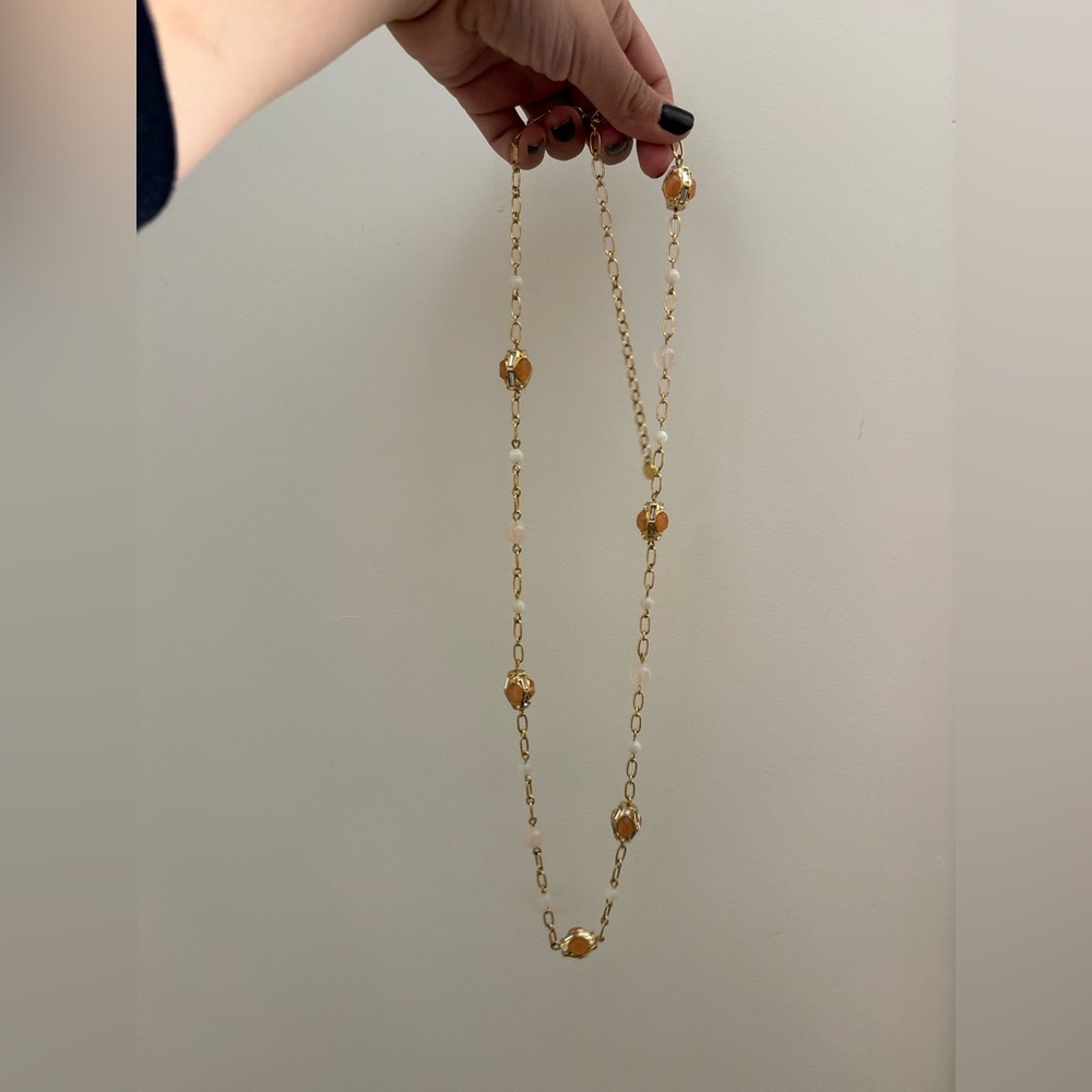 Talbots Gold-Tone Station Bead & Stone Necklace with Amber & Pearl-Tone Accents - Picture 13 of 13